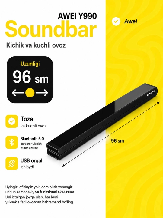 AWEI Y990/Y999 Soundbar, Bluetooth 5.0, беспроводная аудиосистема для ТВ - 
