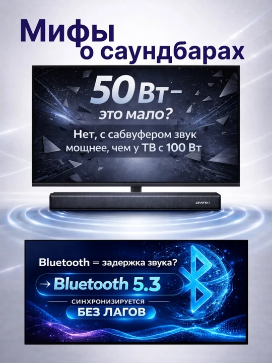 AWEI Y990/Y999 Soundbar, Bluetooth 5.0, беспроводная аудиосистема для ТВ