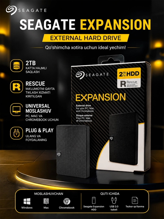  Seagate Expansion 2TB — Tashqi HDD