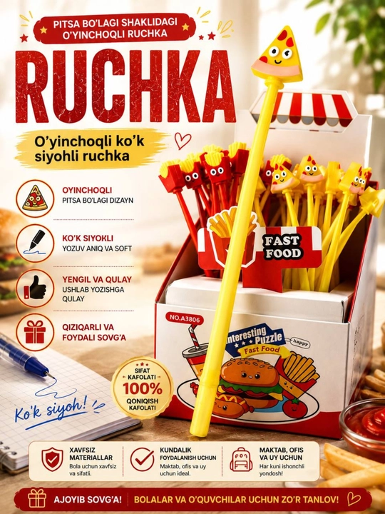 Gel ruchka, ko‘k ruchka, o‘yinchoq ruchka, maktab ruchkasi