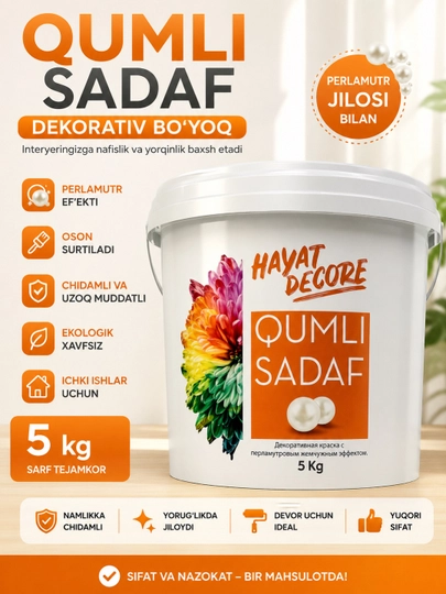 HAYAT DECORE QUMLI SADAF — dekorativ bo‘yoq, sadaf/perlamutr effekti bilan - 