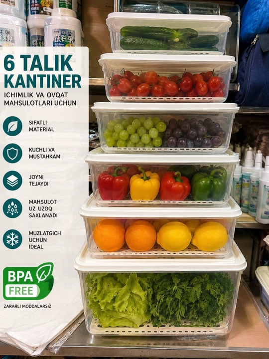 Набор прозрачных пластиковых контейнеров для продуктов и фруктов (BPA Free) - 
