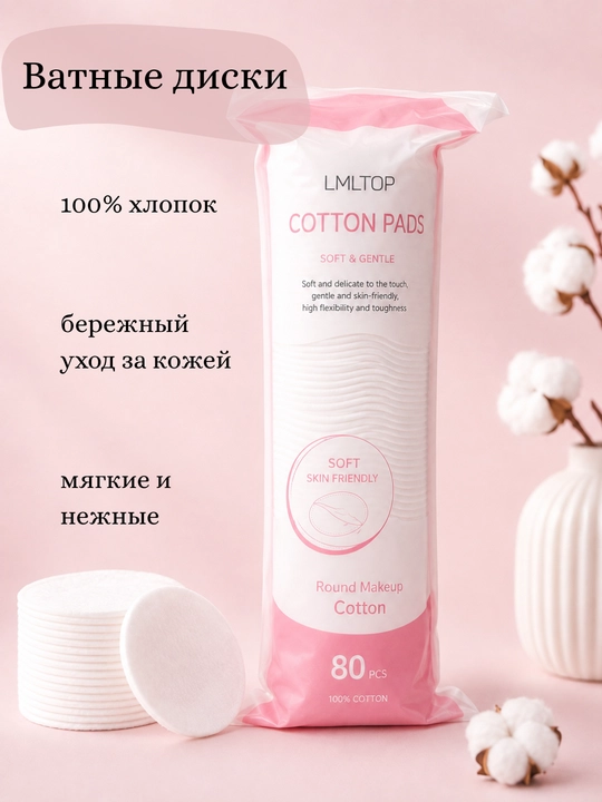 Ватные диски из хлопка, 80 шт в упаковке, мягкие и удобные
