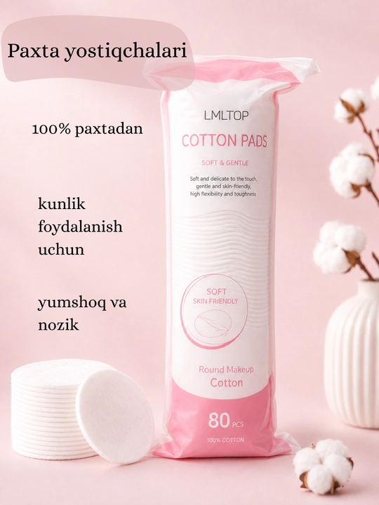 Paxtali kosmetik disklar, 80 dona, yumshoq va qulay - 