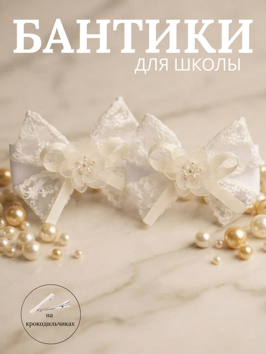 Школьные бантики для девочек. Заколки для школы. Белые бантики. Заколки