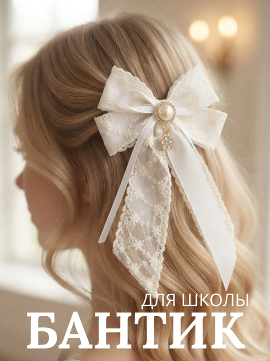 Школьные бантики для девочек. Заколки для школы. Белые бантики. Заколки - 