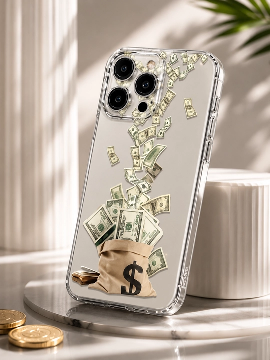 Прозрачный чехол с денежным принтом - 