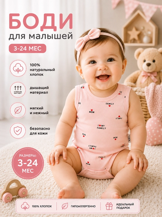 Bodi Yangi tug'ilgan chaqaloqlar uchun bodilar toplami,kalta yengli , 3 oydan-24 oygacha - 