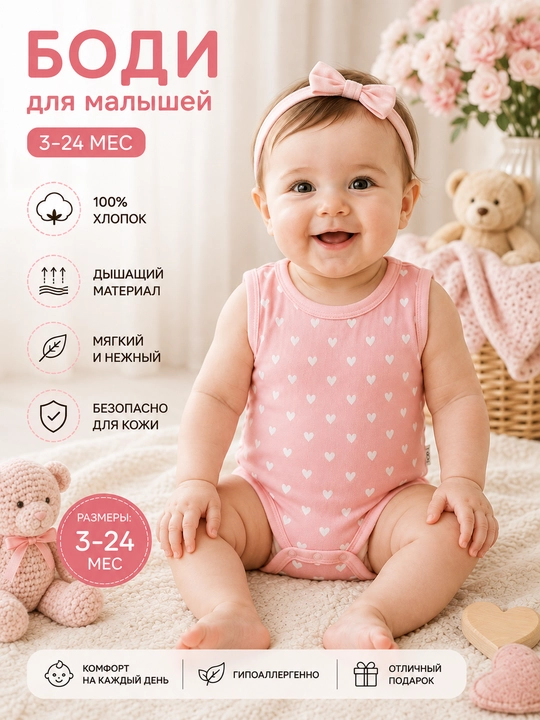 Bodi Yangi tug'ilgan chaqaloqlar uchun bodilar toplami,kalta yengli , 3 oydan-24 oygacha - 