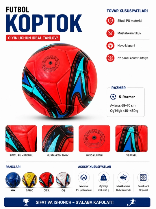 Professional futbol koptogi, 5-o'lcham, mashg'ulot va musobaqa