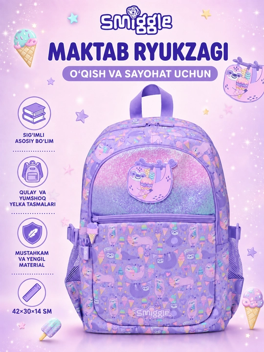 Smiggle школьный рюкзак сумка, для девочек и мальчиков, 42x30x13 см