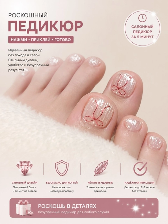 Pedikyur uchun yopishtiriladigan sun’iy tirnoqlar - 