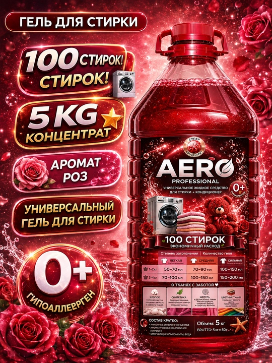 Жидкий гель для стирки AERO, 5 литров, гипоаллергенный, универсальный кондиционер порошок