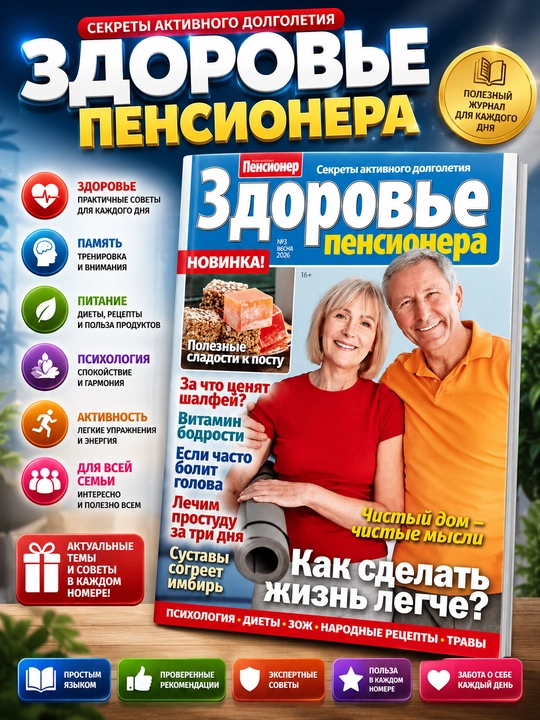 Rus tilidagi "Pensioner salomatligi" jurnali - salomatlik va faol hayot haqida maslahatlar - 