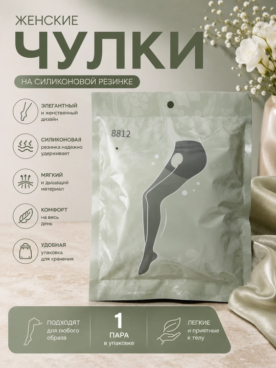 Ayollar uchun silikon rezinkali chulkilar, krujevali ajur to‘r, 1 juft - 