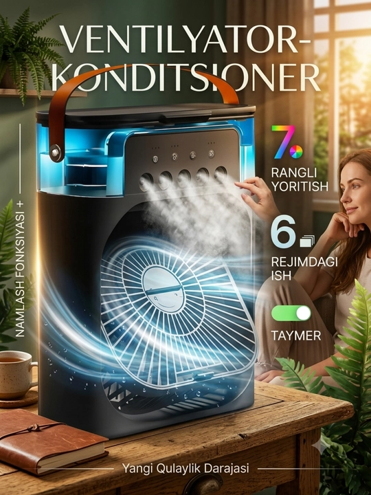 Portativ mini konditsioner, namlagich, mini ventilyator, 3 tasi 1da - 