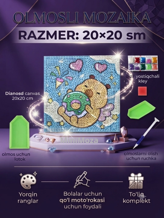 Kristal va brilliantlardan yasalgan mozaika bilan bezatilgan ramkadagi dekorativ rasm