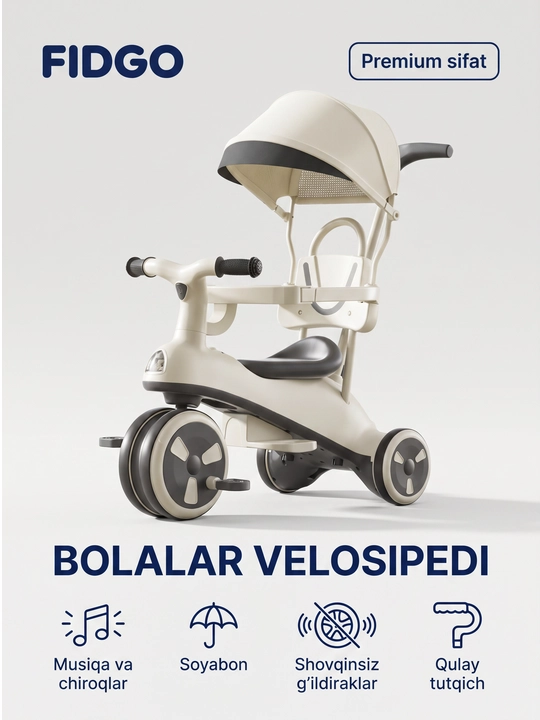 Bolalar velosipedi, uch g‘ildirakli velosiped, uch g‘ildirakli aravacha, savat bilan - 