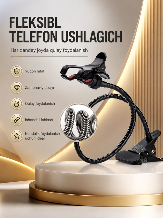 360° Fleksibel Telefon Ushlagich | Qisqichli Smartfon Stendi | Universal | Stol uchun - 