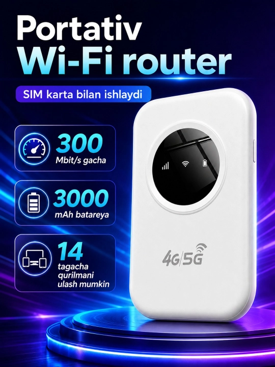 Карманный Wi-Fi роутер 4G LTE с SIM-картой, портативный мобильный роутер 300Mbps - 