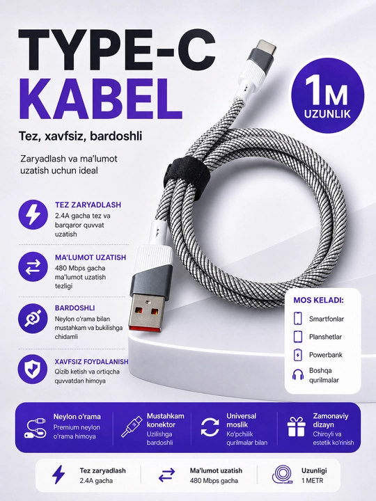 Кабель USB Type-C для зарядки и передачи данных Samsung, кабель для телефона - 