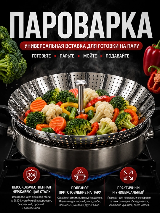 Пароварка 4 в 1 из нержавеющей стали, вставка для кастрюли, корзина для овощей