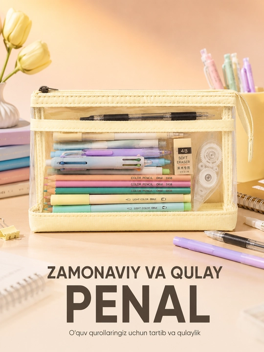 Прозрачный школьный пенал, косметичка, молочный цвет, 1 шт - 