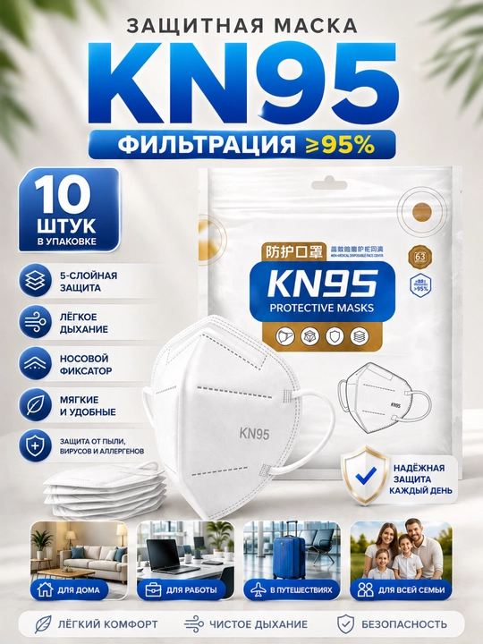 Маска KN95 с клапаном защитная — респиратор фильтрующий 95% от пыли и аллергенов - 