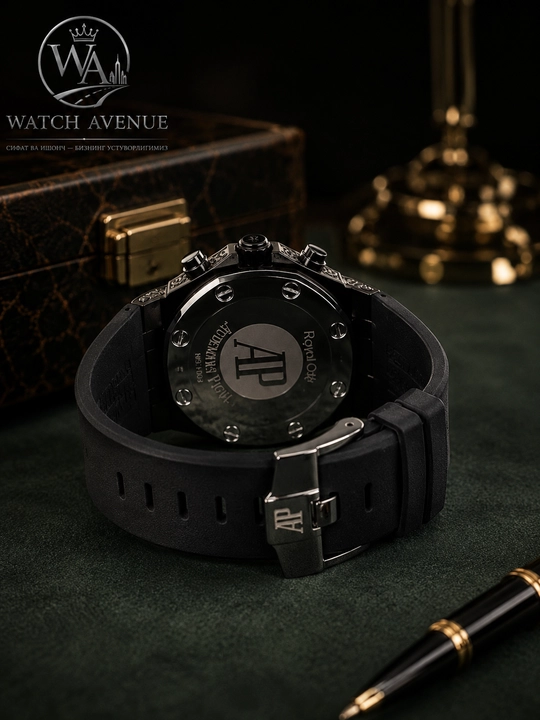 Audemars Piguet Chronograph мужские часы, чёрный корпус и каучуковый ремешок