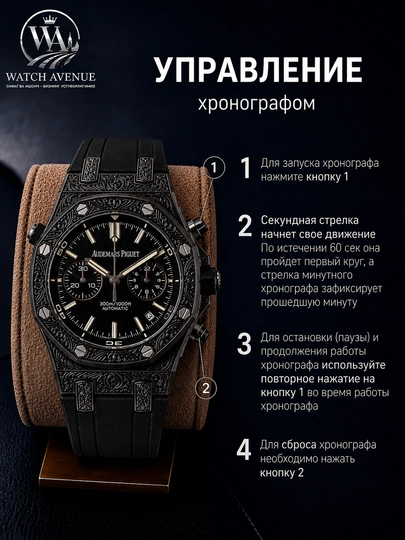 Audemars Piguet Chronograph мужские часы, чёрный корпус и каучуковый ремешок