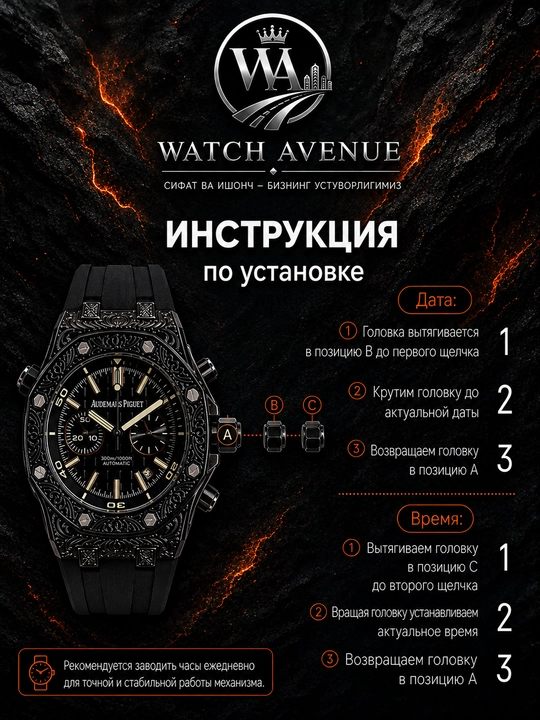 Audemars Piguet Chronograph мужские часы, чёрный корпус и каучуковый ремешок