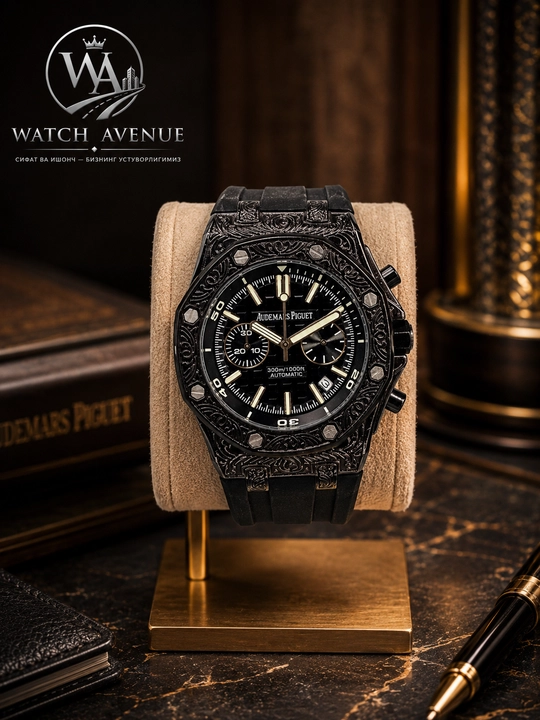Audemars Piguet Chronograph мужские часы, чёрный корпус и каучуковый ремешок