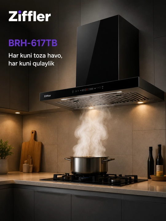 Кухонная вытяжка ZIFFLER серии BRH, 180 Вт, 750 м³/ч, Wave Sensor, Baffle Filter - 