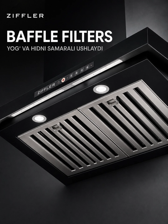 Oshxona dudburoni ZIFFLER BRH seriyasi, 180W, 750 m³/soat, Wave Sensor, Baffle Filter