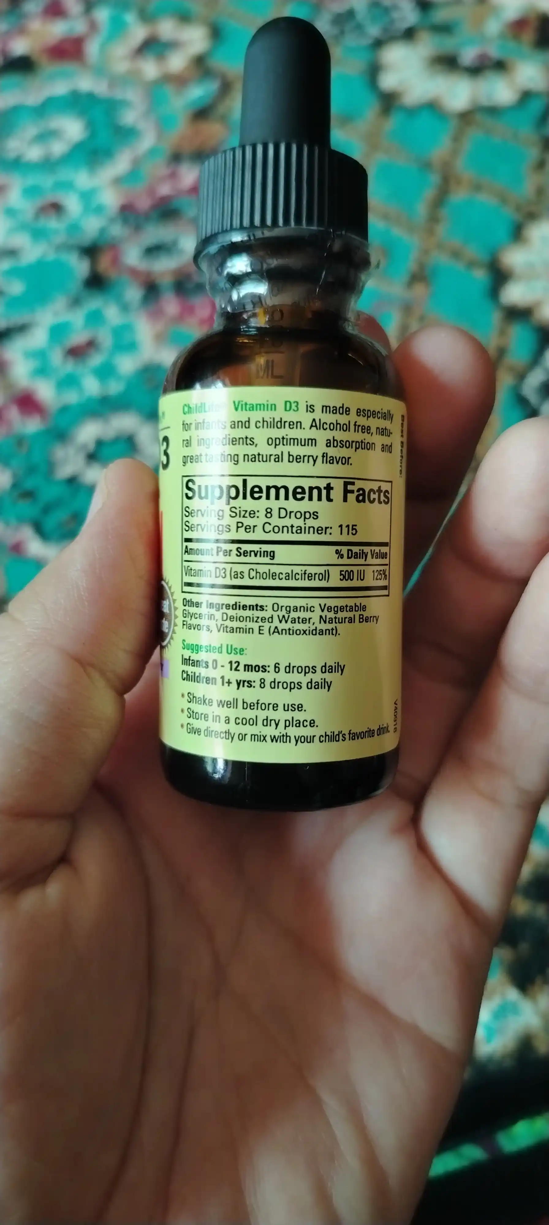Vitamin D 3 Childlife Essentials 500 ME, meva ta'mi bilan, 30 ml, bolalarga vitamin D