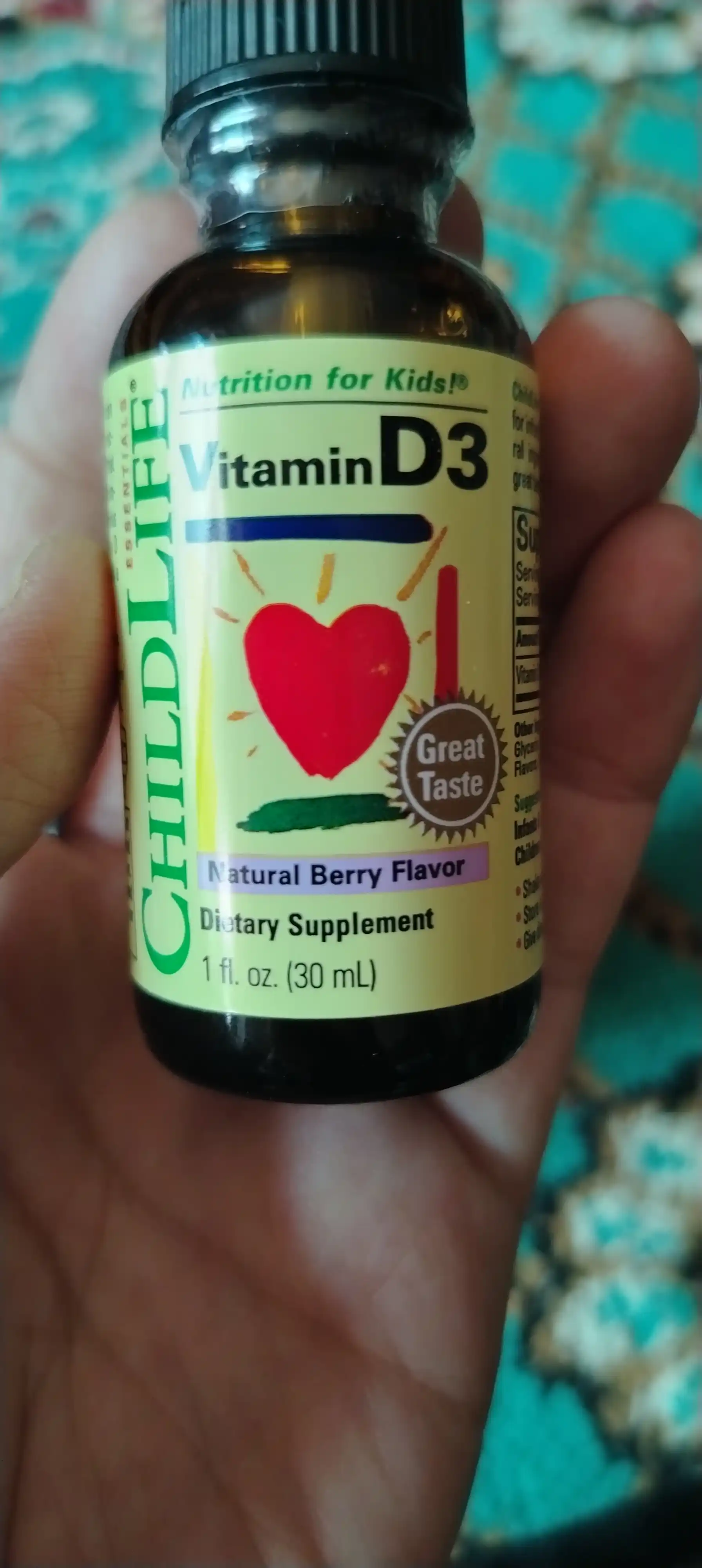 Vitamin D 3 Childlife Essentials 500 ME, meva ta'mi bilan, 30 ml, bolalarga vitamin D