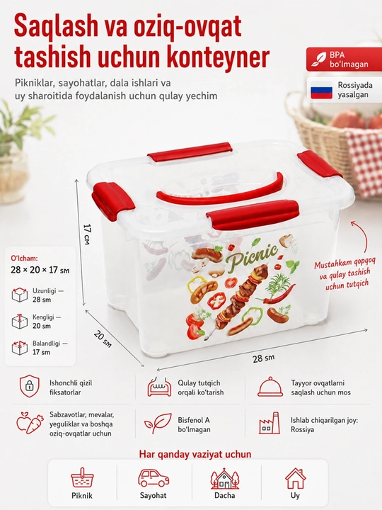 Контейнер для пикника, лагеря, отдыха, кемпинга