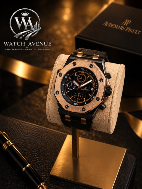 Audemars Piguet Chronograph мужские часы на батарейке, чёрные с Rose Gold