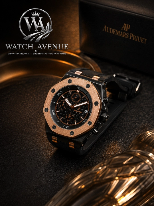 Audemars Piguet Chronograph мужские часы на батарейке, чёрные с Rose Gold