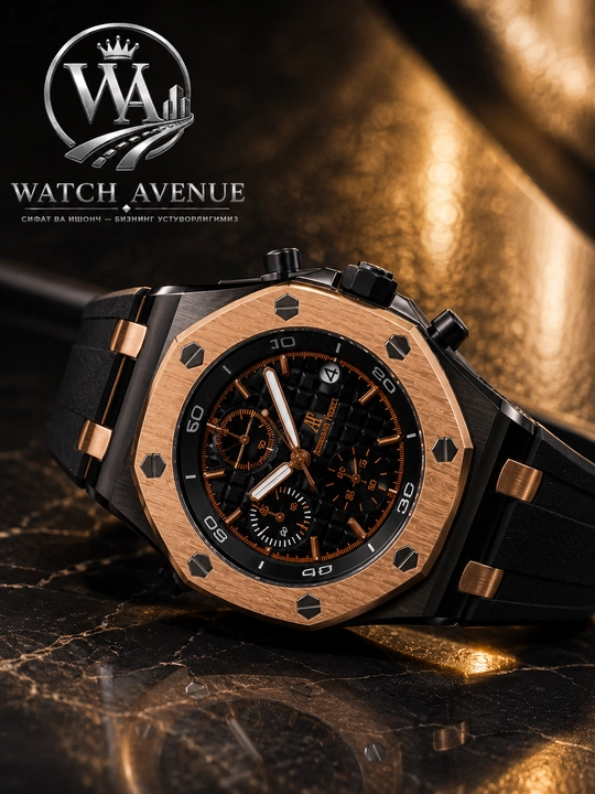 Audemars Piguet Chronograph мужские часы на батарейке, чёрные с Rose Gold