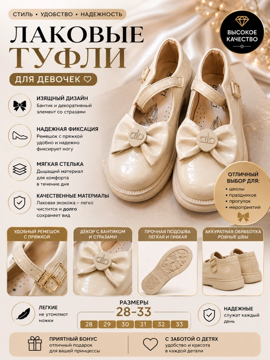 Классические туфли для девочек, детская обувь - 