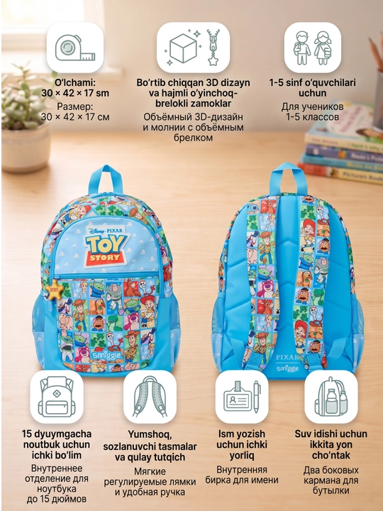 Smiggle Детский школьный рюкзак Smiggle с 3D дизайном, 1-7 класс - 