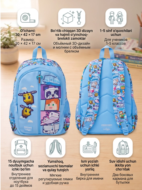 Smiggle Детский школьный рюкзак Smiggle с 3D дизайном, 1-7 класс - 