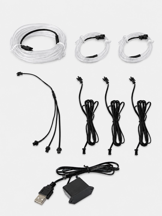 Avtomobil saloni uchun neon yoritgich 5 m, USB, yaxlit yoki 3+1+1 m komplekt
