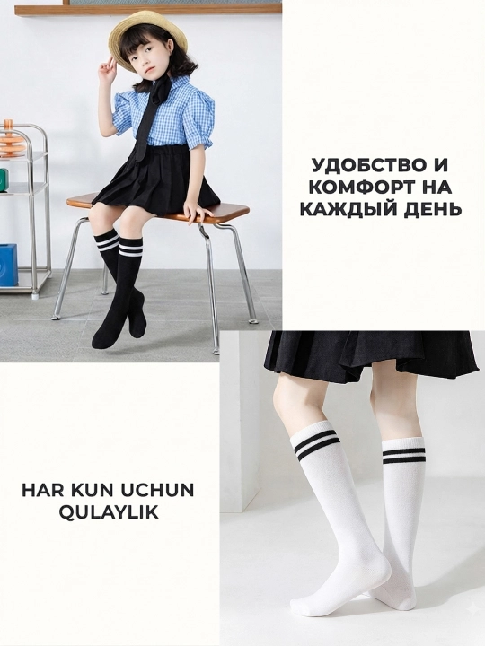O'g'il va qiz bolalar uchun golf paypoqlar, o'smirlar uchun yupqa maktab golfilari