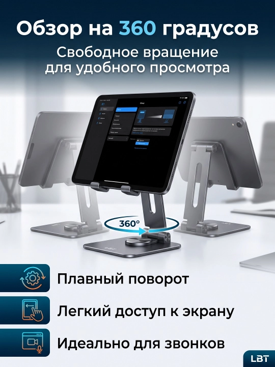 Telefon va planshet uchun 360° aylanuvchi alyuminiy telefon ushlagichi
