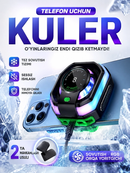 Telefon uchun Kuler, RGB yoritgichli, kuchli sovutgich, Type-C - 