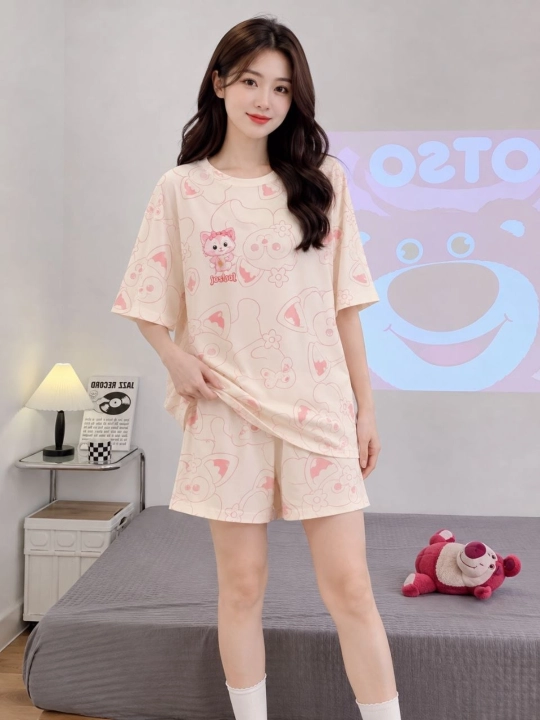 «Cute Bunny» ayollar uchun uy futbolka-shortik - 