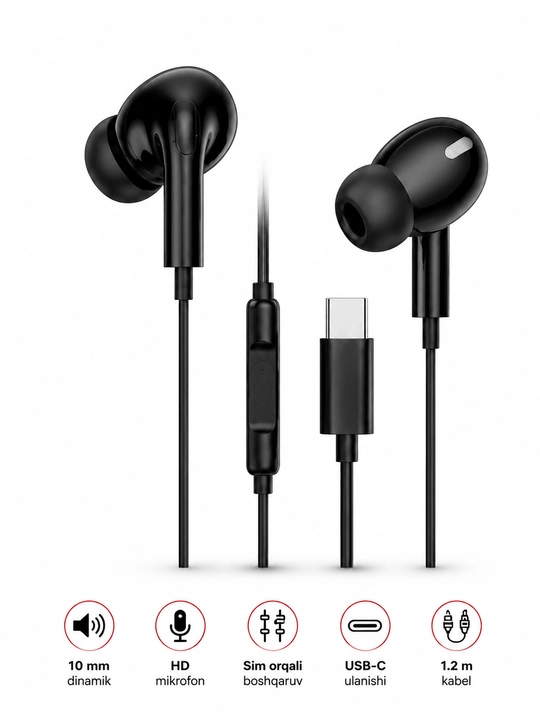 Borofone M100 Pro Type-C — проводные наушники с микрофоном, Hi-Fi, динамик 10 мм, 1,2 м - 