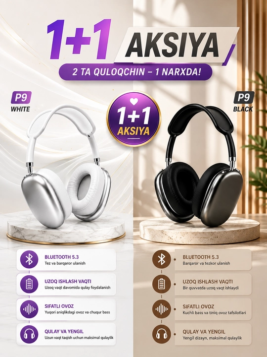 Simsiz Bluetooth Quloqchin – Hi-Fi Stereo Ovoz, 12 Soat Ishlash va Bluetooth 5.0